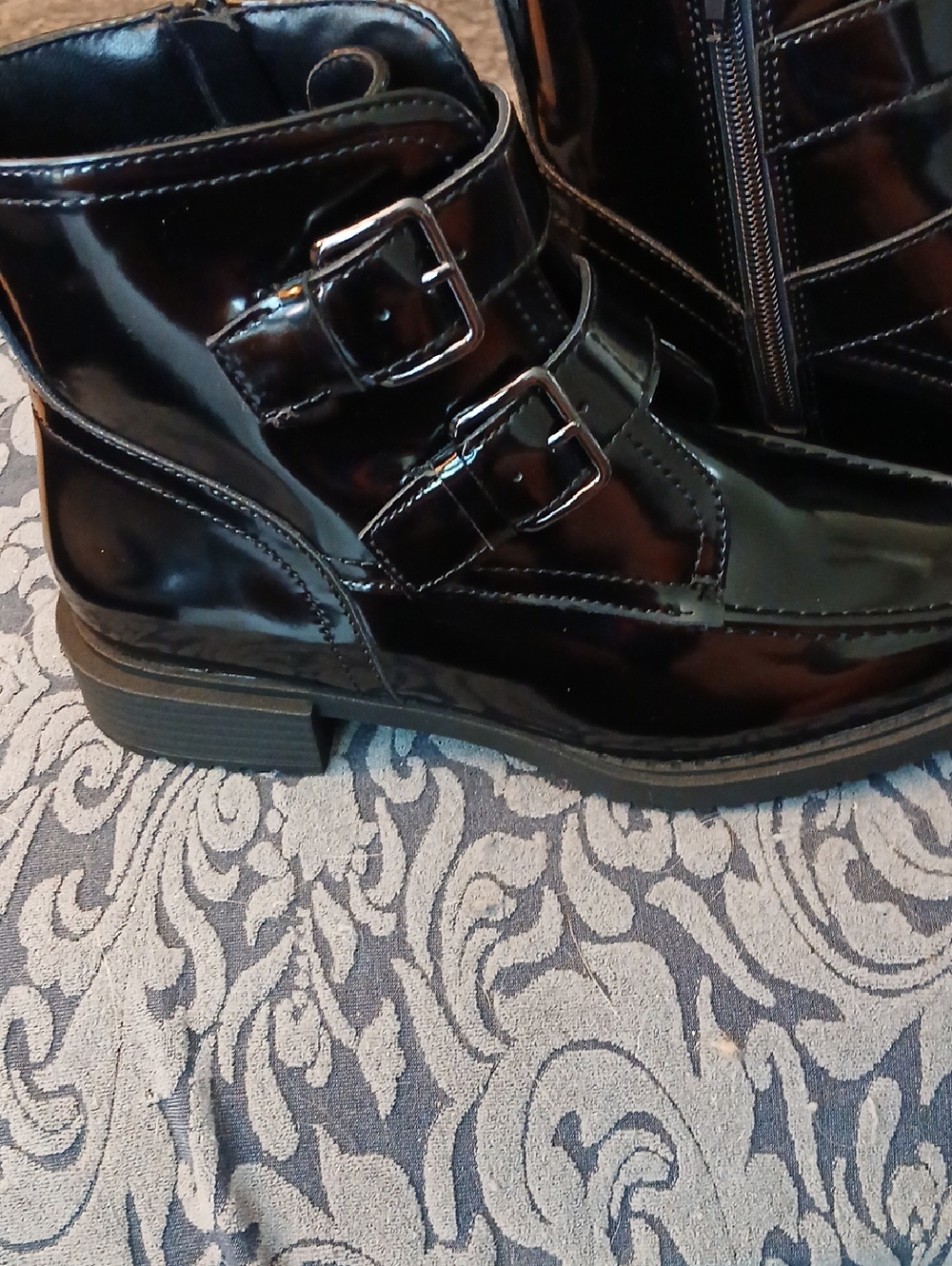 Woman's  Black Patent Buckle Ankle Boots